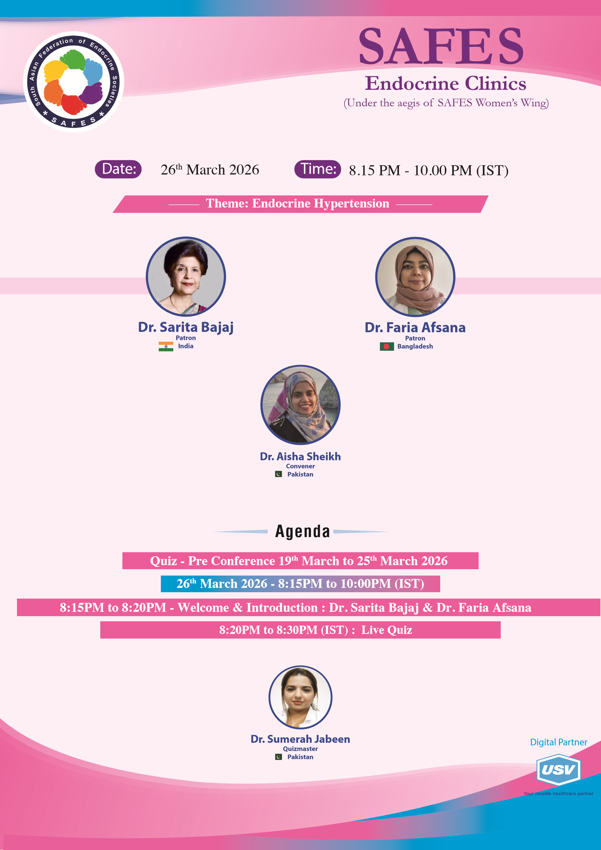 SAFES Endocrine Clinics: Endocrine Hypertension — Flyer Page 1 (Date, Theme, Patrons, Convener, Agenda)